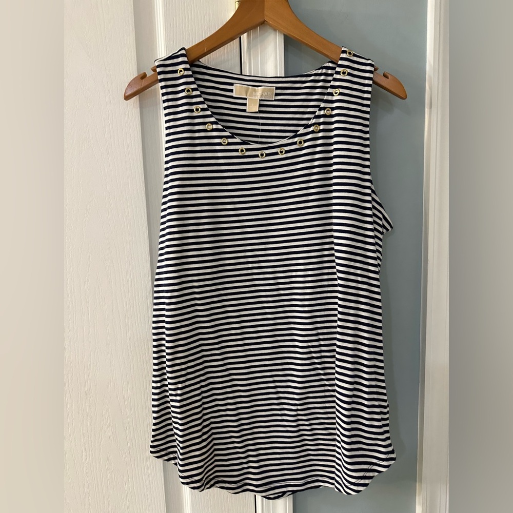 Michael Kors NWT nautical navy blue and white striped tank top size L